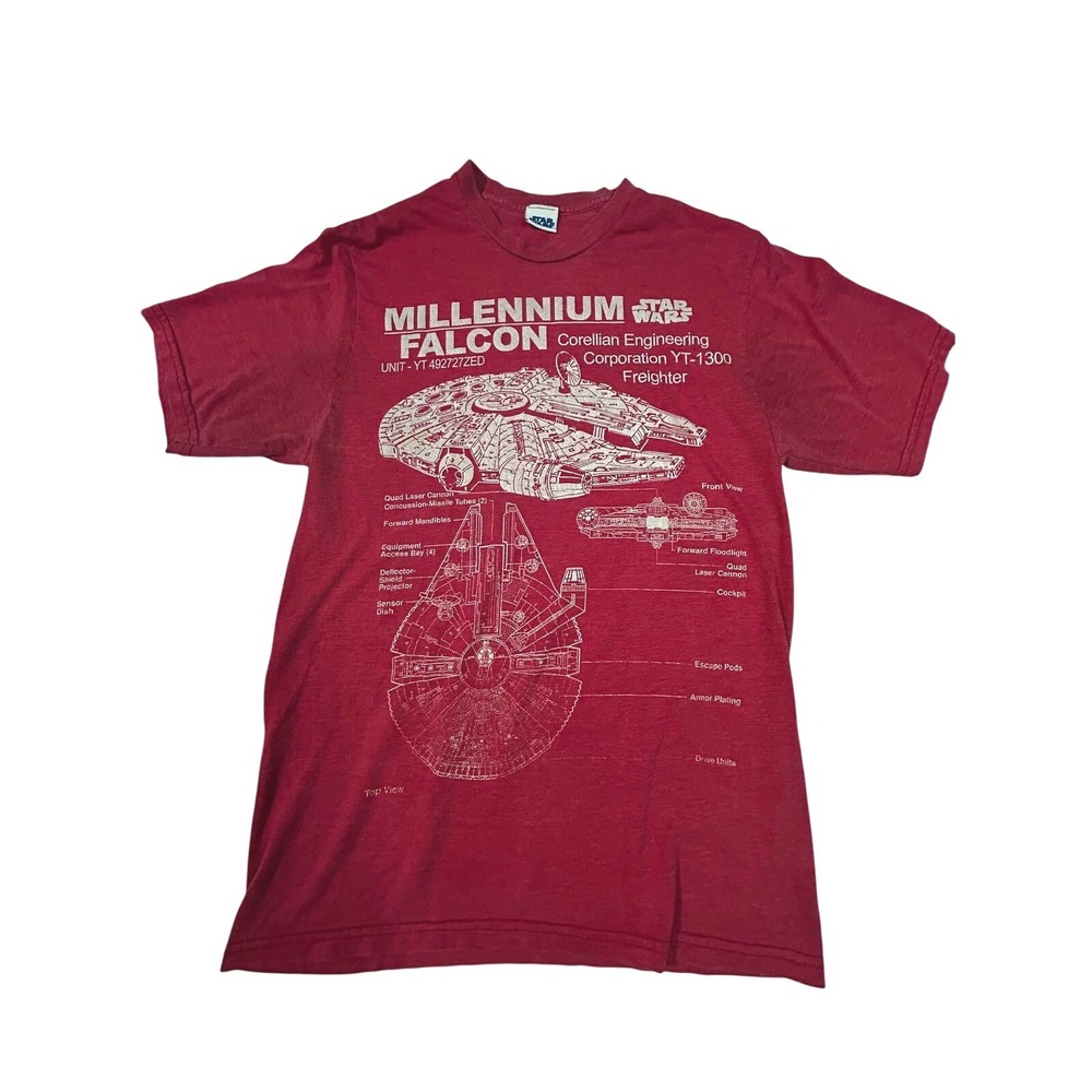 Star Wars Millennium Falcon Schematic T-Shirt Mens Small Maroon Graphic Tee